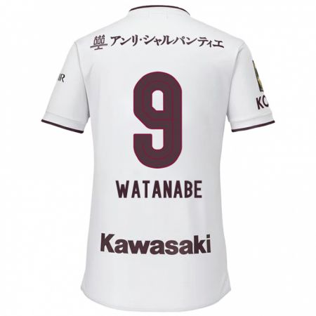 Kandiny Hombre Camiseta Hayato Watanabe #9 Blanco Rojo 2ª Equipación 2024/25 La Camisa Chile