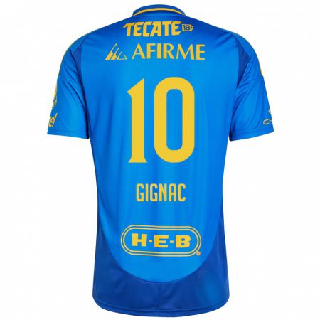 Kandiny Hombre Camiseta André-Pierre Gignac #10 Azul Amarillo 2ª Equipación 2024/25 La Camisa Chile