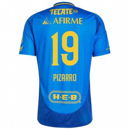 Kandiny Hombre Camiseta Guido Pizarro #19 Azul Amarillo 2ª Equipación 2024/25 La Camisa Chile