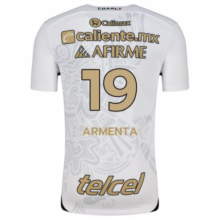 Kandiny Hombre Camiseta Eduardo Armenta #19 Blanco Negro 2ª Equipación 2024/25 La Camisa Chile