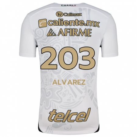 Kandiny Hombre Camiseta Jaime Álvarez #203 Blanco Negro 2ª Equipación 2024/25 La Camisa Chile