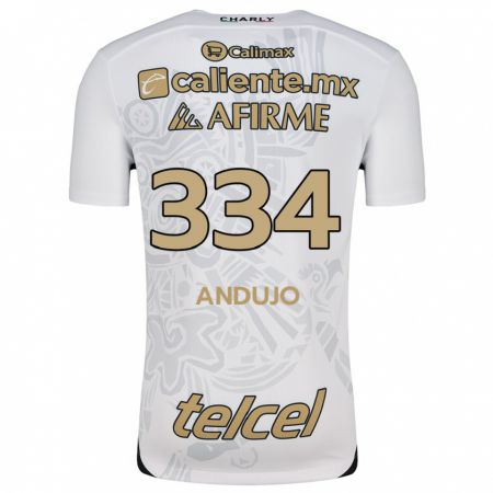 Kandiny Hombre Camiseta Favio Andujo #334 Blanco Negro 2ª Equipación 2024/25 La Camisa Chile