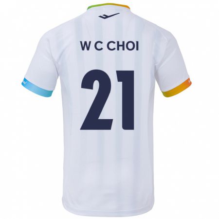 Kandiny Hombre Camiseta Cheol-Won Choi #21 Blanco Azul 2ª Equipación 2024/25 La Camisa Chile