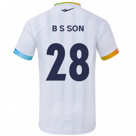 Kandiny Hombre Camiseta Seung-Beom Son #28 Blanco Azul 2ª Equipación 2024/25 La Camisa Chile