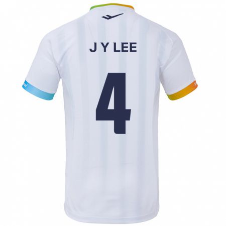 Kandiny Hombre Camiseta Young-Jun Lee #4 Blanco Azul 2ª Equipación 2024/25 La Camisa Chile