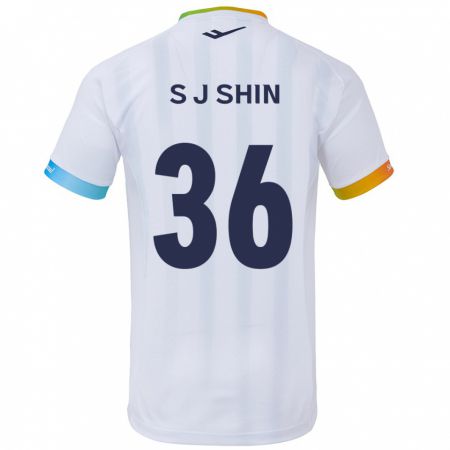 Kandiny Hombre Camiseta Ji-Seop Shin #36 Blanco Azul 2ª Equipación 2024/25 La Camisa Chile