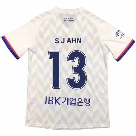 Kandiny Hombre Camiseta Jun-Su Ahn #13 Blanco Azul 2ª Equipación 2024/25 La Camisa Chile