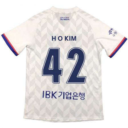 Kandiny Hombre Camiseta One-Hyung Kim #42 Blanco Azul 2ª Equipación 2024/25 La Camisa Chile