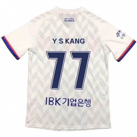 Kandiny Hombre Camiseta Sang-Yun Kang #77 Blanco Azul 2ª Equipación 2024/25 La Camisa Chile