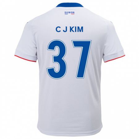 Kandiny Hombre Camiseta Joo-Chan Kim #37 Blanco Azul 2ª Equipación 2024/25 La Camisa Chile