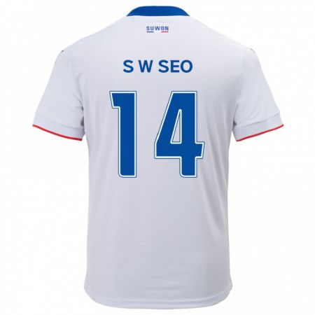 Kandiny Hombre Camiseta Woo-Seong Seo #14 Blanco Azul 2ª Equipación 2024/25 La Camisa Chile