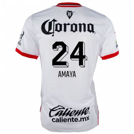 Kandiny Hombre Camiseta Frankie Amaya #24 Blanco Rojo 2ª Equipación 2024/25 La Camisa Chile