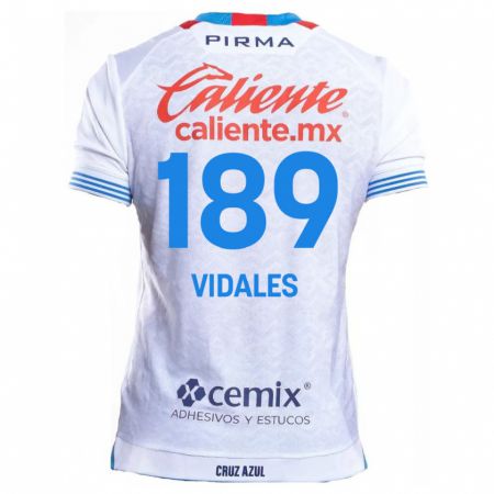 Kandiny Mujer Camiseta Álvaro Vidales #189 Blanco Azul 2ª Equipación 2024/25 La Camisa Chile