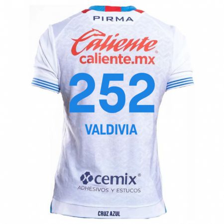 Kandiny Mujer Camiseta Christian Valdivia #252 Blanco Azul 2ª Equipación 2024/25 La Camisa Chile