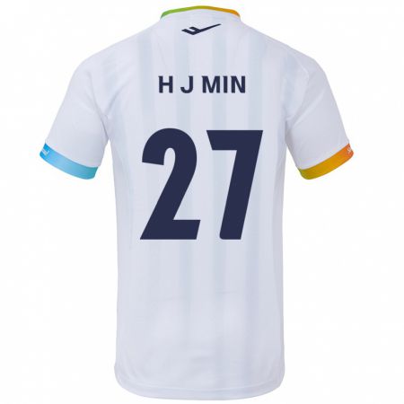 Kandiny Mujer Camiseta Ji-Hoon Min #27 Blanco Azul 2ª Equipación 2024/25 La Camisa Chile