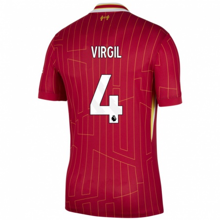 Kandiny Niño Camiseta Virgil Van Dijk #4 Rojo Amarillo Blanco 1ª Equipación 2024/25 La Camisa Chile