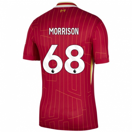 Kandiny Niño Camiseta Kieran Morrison #68 Rojo Amarillo Blanco 1ª Equipación 2024/25 La Camisa Chile