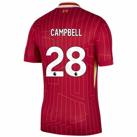 Kandiny Niño Camiseta Megan Campbell #28 Rojo Amarillo Blanco 1ª Equipación 2024/25 La Camisa Chile