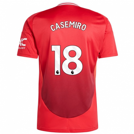 Kandiny Niño Camiseta Casemiro #18 Rojo Brillante 1ª Equipación 2024/25 La Camisa Chile