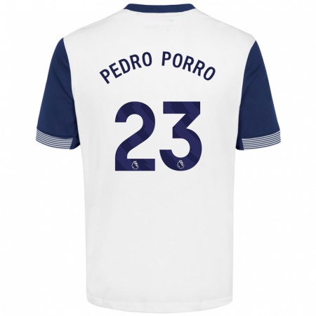 Kandiny Niño Camiseta Pedro Porro #23 Blanco Azul 1ª Equipación 2024/25 La Camisa Chile