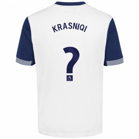 Kandiny Niño Camiseta Elliot Krasniqi #0 Blanco Azul 1ª Equipación 2024/25 La Camisa Chile