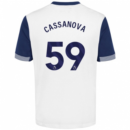 Kandiny Niño Camiseta Dante Cassanova #59 Blanco Azul 1ª Equipación 2024/25 La Camisa Chile