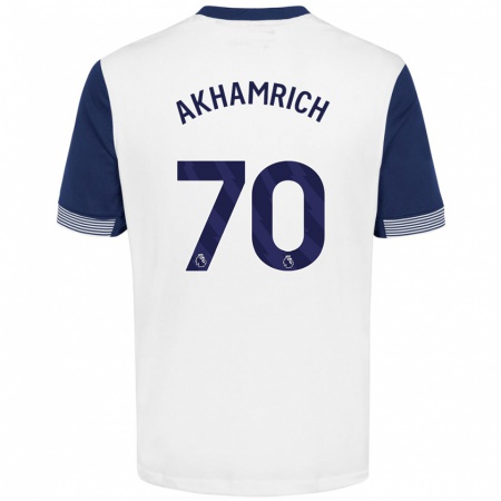 Kandiny Niño Camiseta Yusuf Akhamrich #70 Blanco Azul 1ª Equipación 2024/25 La Camisa Chile