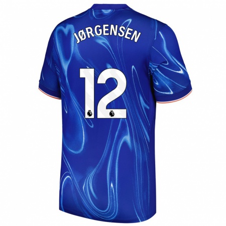 Kandiny Niño Camiseta Filip Jørgensen #12 Azul Blanco 1ª Equipación 2024/25 La Camisa Chile