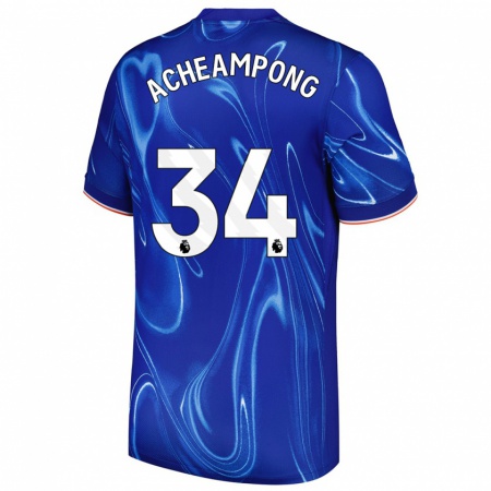 Kandiny Niño Camiseta Josh Acheampong #34 Azul Blanco 1ª Equipación 2024/25 La Camisa Chile