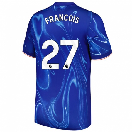 Kandiny Niño Camiseta Oriane Jean-François #27 Azul Blanco 1ª Equipación 2024/25 La Camisa Chile