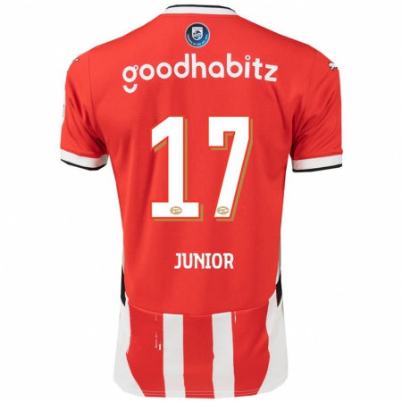 Kandiny Niño Camiseta Mauro Júnior #17 Rojo Blanco 1ª Equipación 2024/25 La Camisa Chile