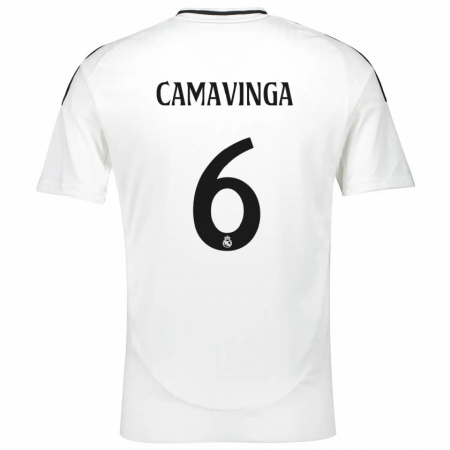 Kandiny Niño Camiseta Eduardo Camavinga #6 Blanco 1ª Equipación 2024/25 La Camisa Chile