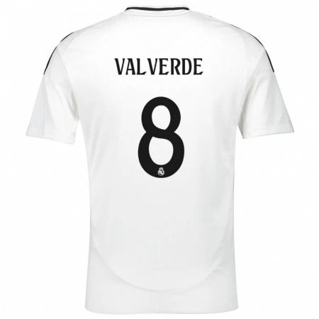 Kandiny Niño Camiseta Federico Valverde #8 Blanco 1ª Equipación 2024/25 La Camisa Chile