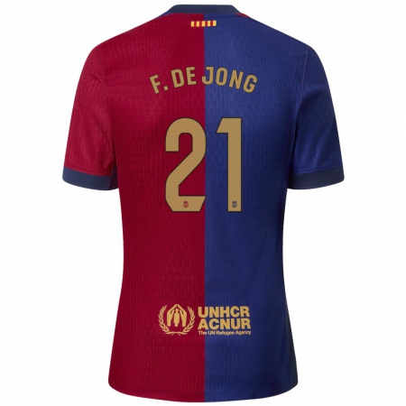 Kandiny Niño Camiseta Frenkie De Jong #21 Azul Rojo 1ª Equipación 2024/25 La Camisa Chile