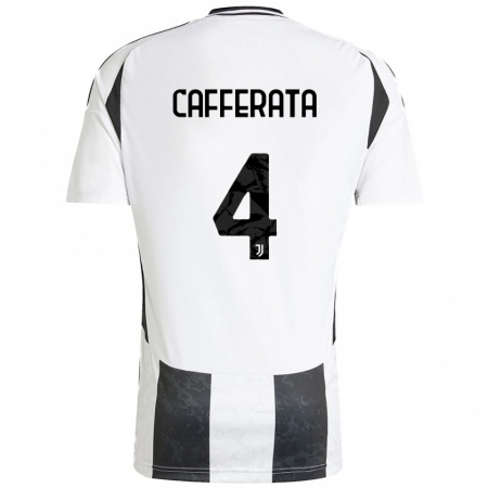 Kandiny Niño Camiseta Federica Cafferata #4 Blanco Negro 1ª Equipación 2024/25 La Camisa Chile