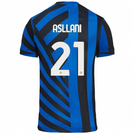 Kandiny Niño Camiseta Kristjan Asllani #21 Azul Negro 1ª Equipación 2024/25 La Camisa Chile