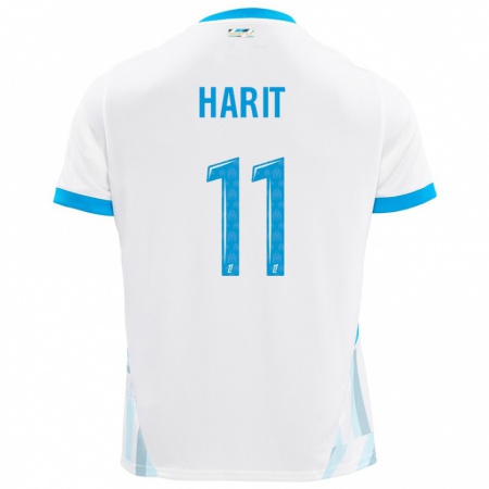 Kandiny Niño Camiseta Amine Harit #11 Blanco Azul Cielo 1ª Equipación 2024/25 La Camisa Chile