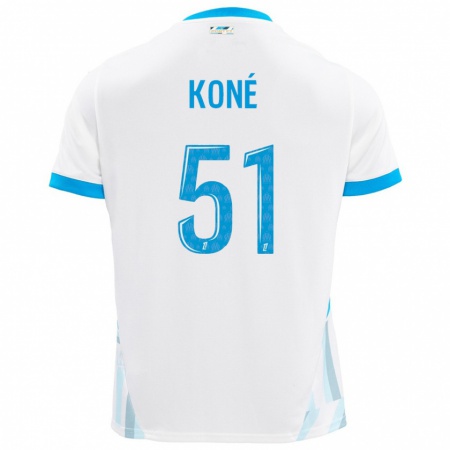 Kandiny Niño Camiseta Ismaël Koné #51 Blanco Azul Cielo 1ª Equipación 2024/25 La Camisa Chile