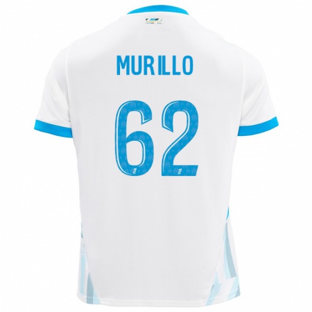 Kandiny Niño Camiseta Amir Murillo #62 Blanco Azul Cielo 1ª Equipación 2024/25 La Camisa Chile