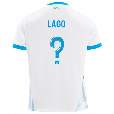 Kandiny Niño Camiseta Ange Lago #0 Blanco Azul Cielo 1ª Equipación 2024/25 La Camisa Chile