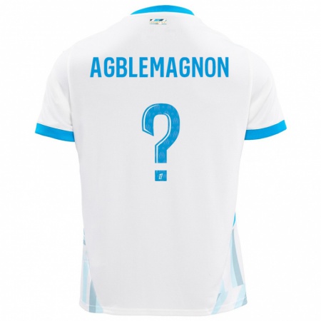 Kandiny Niño Camiseta Jordan Agblemagnon #0 Blanco Azul Cielo 1ª Equipación 2024/25 La Camisa Chile