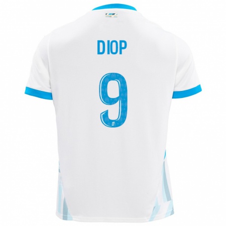 Kandiny Niño Camiseta Mama Diop #9 Blanco Azul Cielo 1ª Equipación 2024/25 La Camisa Chile