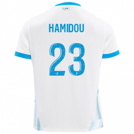 Kandiny Niño Camiseta Jamila Hamidou #23 Blanco Azul Cielo 1ª Equipación 2024/25 La Camisa Chile