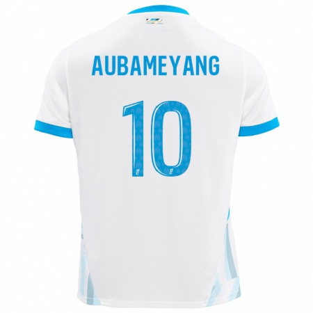 Kandiny Niño Camiseta Pierre-Emerick Aubameyang #10 Blanco Azul Cielo 1ª Equipación 2024/25 La Camisa Chile