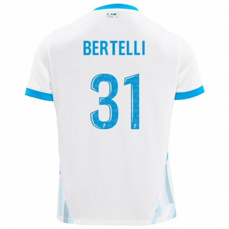 Kandiny Niño Camiseta Ugo Bertelli #31 Blanco Azul Cielo 1ª Equipación 2024/25 La Camisa Chile