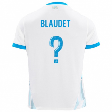 Kandiny Niño Camiseta David Blaudet #0 Blanco Azul Cielo 1ª Equipación 2024/25 La Camisa Chile