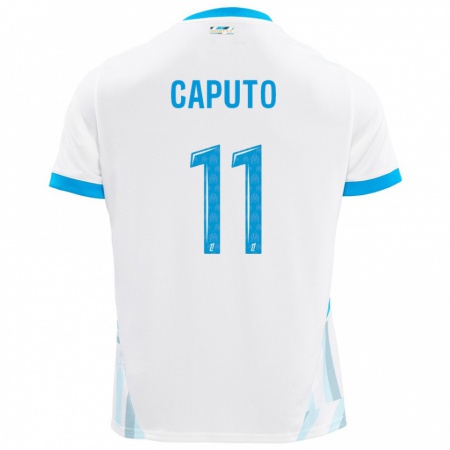 Kandiny Niño Camiseta Cindy Caputo #11 Blanco Azul Cielo 1ª Equipación 2024/25 La Camisa Chile