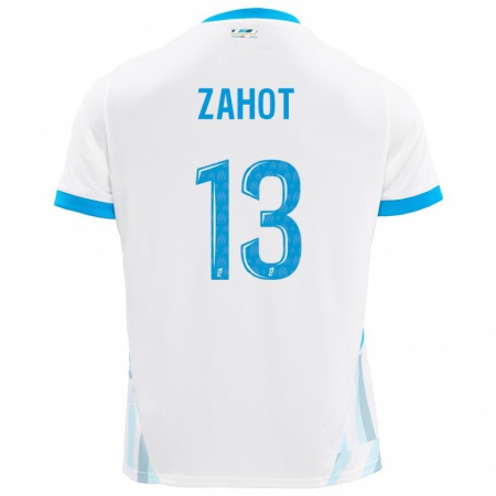 Kandiny Niño Camiseta Sarah Zahot #13 Blanco Azul Cielo 1ª Equipación 2024/25 La Camisa Chile