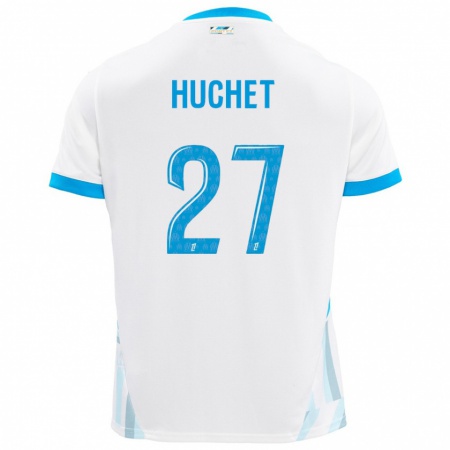 Kandiny Niño Camiseta Sarah Huchet #27 Blanco Azul Cielo 1ª Equipación 2024/25 La Camisa Chile