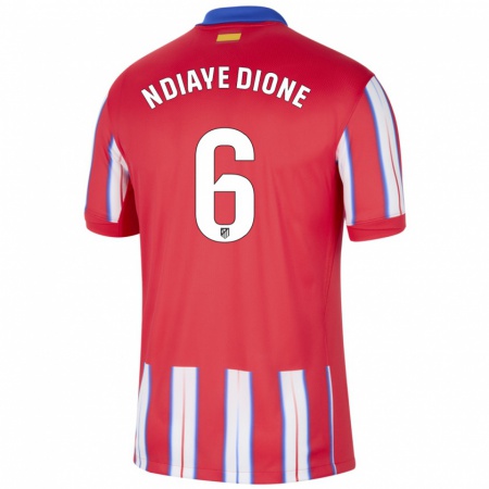 Kandiny Niño Camiseta Assane Ndiaye Dione #6 Rojo Blanco Azul 1ª Equipación 2024/25 La Camisa Chile